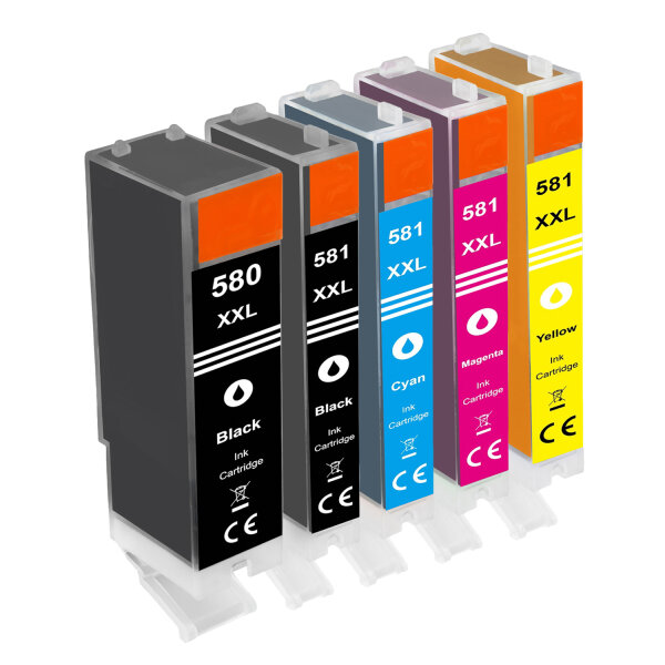 5-er Multipack Premium Drucker-Patronen kompatibel Canon (PGI-580 XXL / CLI-581 XXL) BK+PBK+C+M+Y, 28ml/13ml