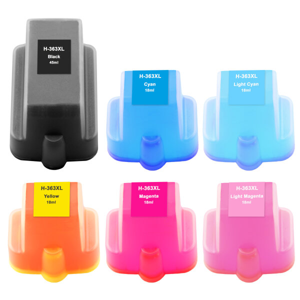 6-er Multipack Premium Drucker-Patronen kompatibel HP (Nr.363XL) BK+C+M+Y+LC+LM, 45ml/18ml