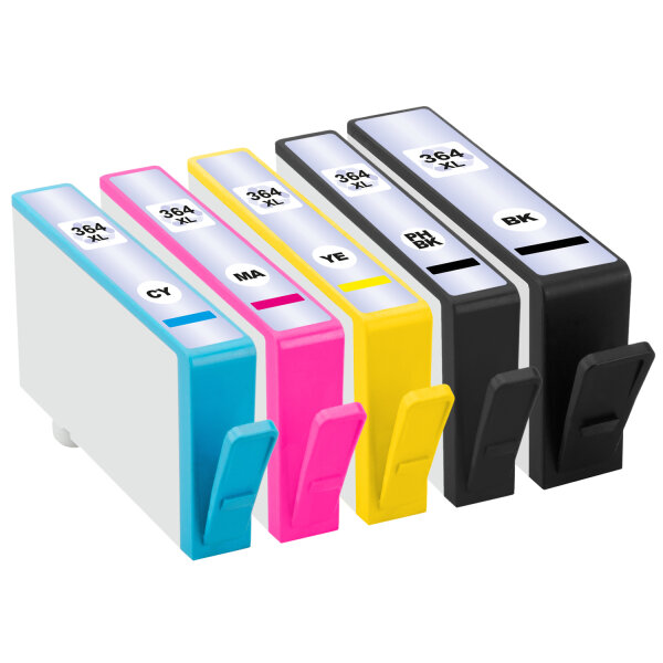5-er Multipack Premium Drucker-Patronen kompatibel HP (Nr.364XL) BK+PBK+C+M+Y, 23ml/14,5ml