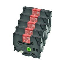 5x Premium Schriftbänder kompatibel Brother (Tze-435) Weiss auf Rot, 12mm x 8m, laminiert