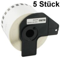 5x Premium Etiketten kompatibel Brother (DK-22205) Endlos...