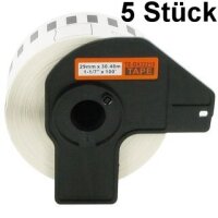 5x Premium Etiketten kompatibel Brother (DK-22210) Endlos...
